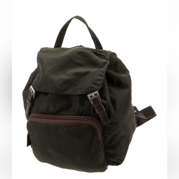 Prada Vela Nylon and leather Backpack dark olive green - Picture 13 of 14